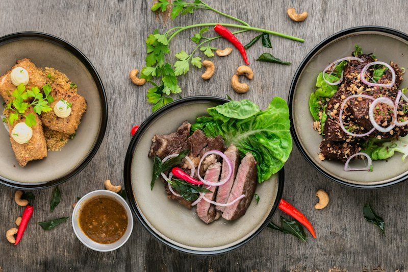 Styled dishes on a table — food live stream