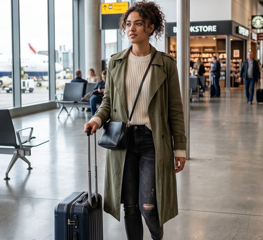 Traveller with a rolling suitcase in an airport terminal — travel live stream