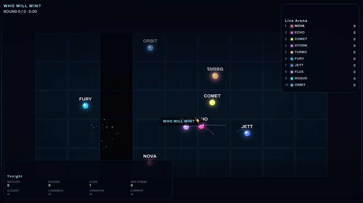 Pulse Wave Arena sleep live game — AI competitors racing past hazards with a live leaderboard on screen